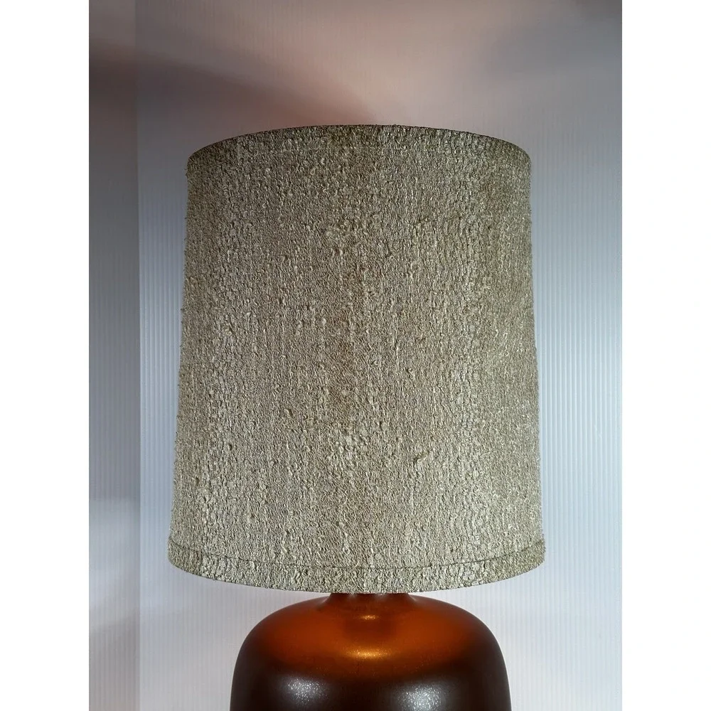 Vintage Bostlund Rich Brown Glaze Pottery Table‎ Lamp With Shade Mid Century Mod